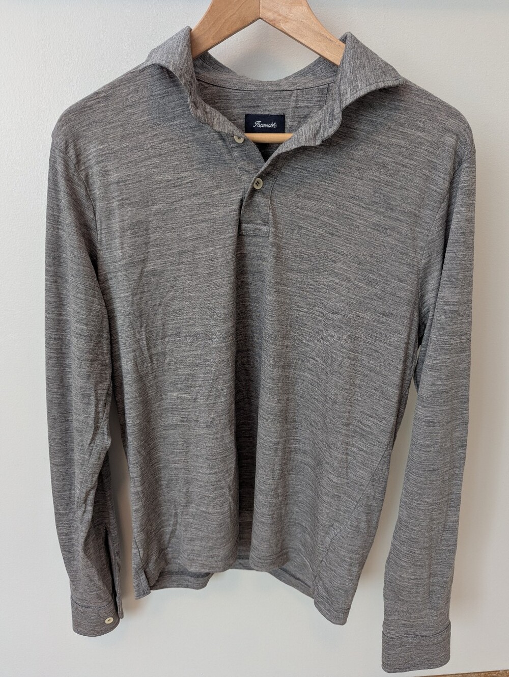 Faconnable Extra Fine Merino Wool Gray Long-Sleeve Polo